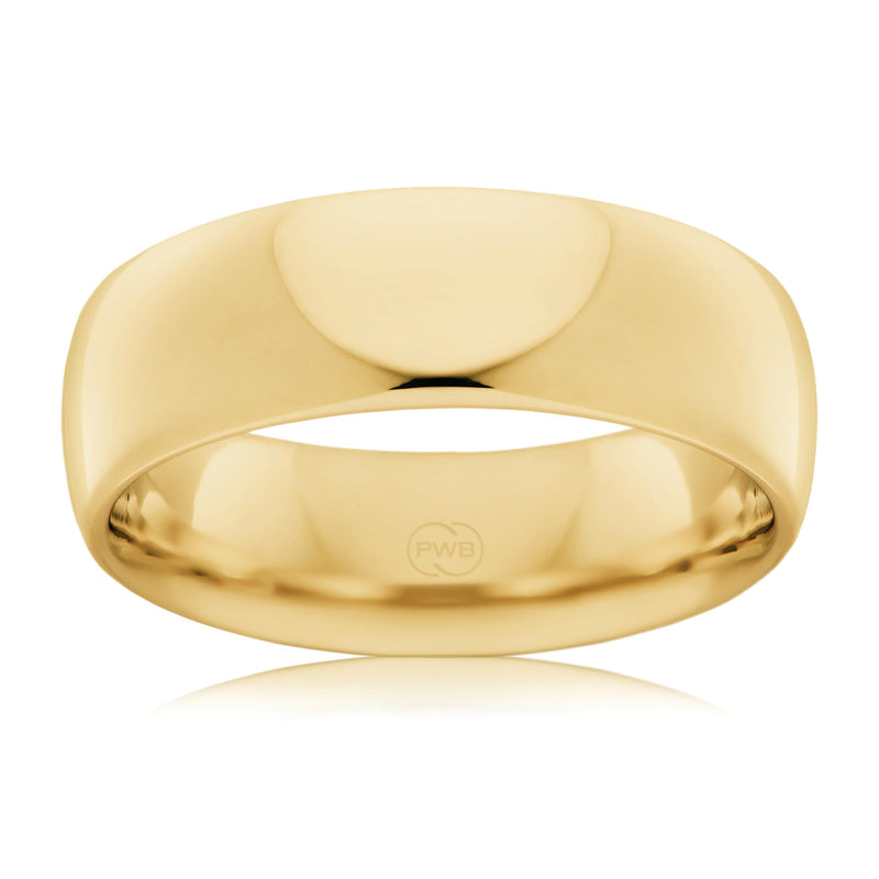 9ct Yellow Gold 7mm Comfort Wedding band, polished finish, size W