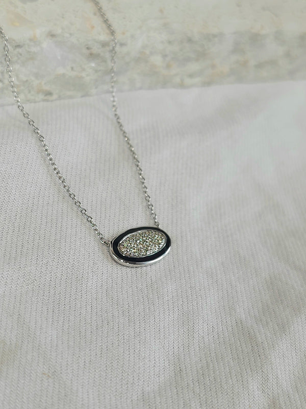 9ct White Gold Diamond and Black enamel pendant