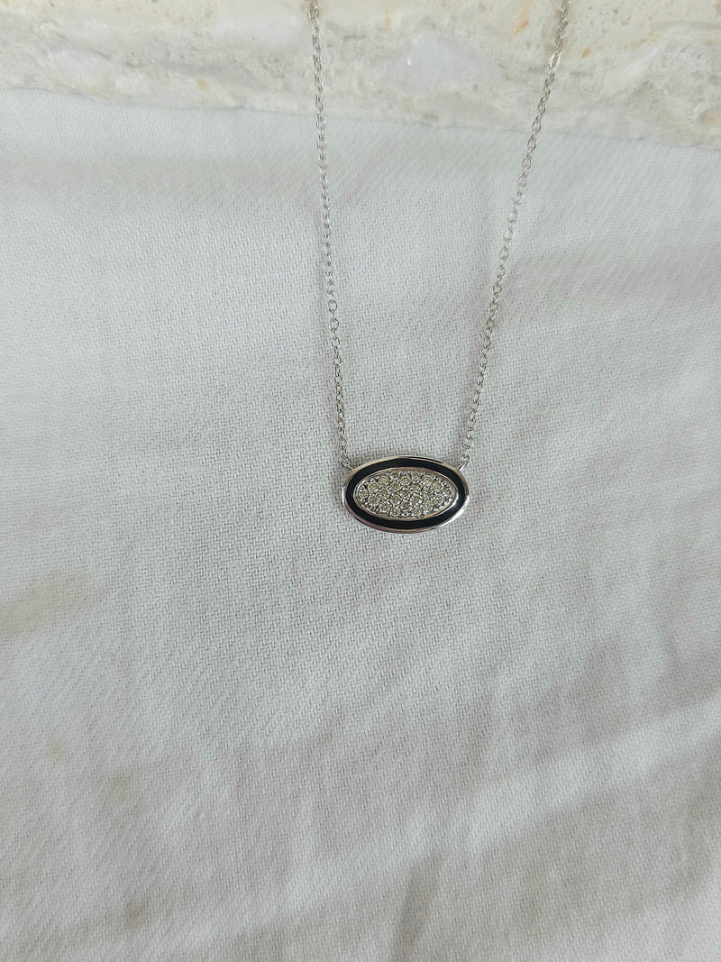 9ct White Gold Diamond and Black enamel pendant