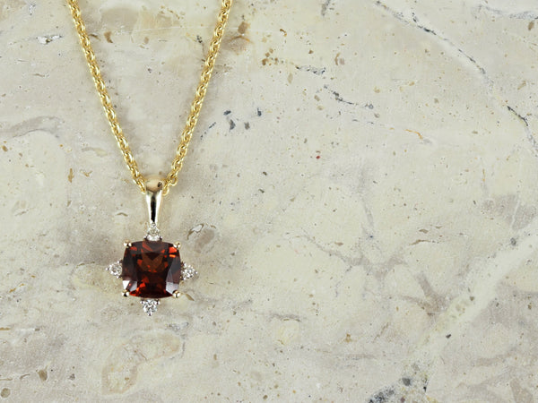 9ct Yellow Gold Garnet and Diamond Pendant