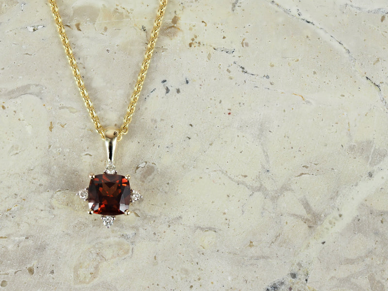 9ct Yellow Gold Garnet and Diamond Pendant