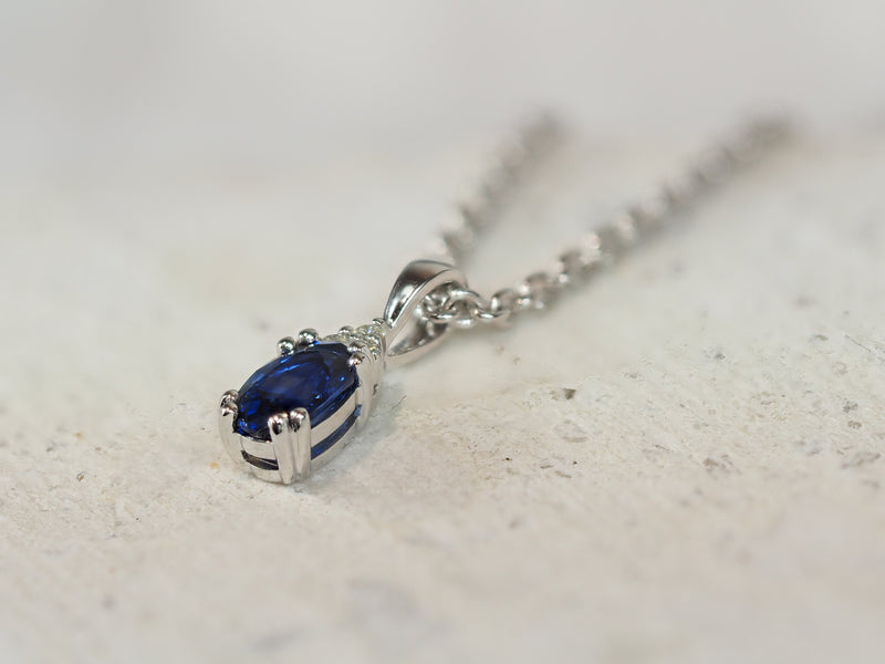 9ct White Gold Ceylon Sapphire and Diamond Pendant