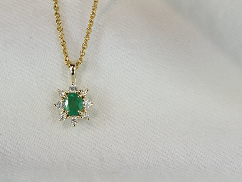 9ct Yellow Gold Emerald and Diamond Pendant