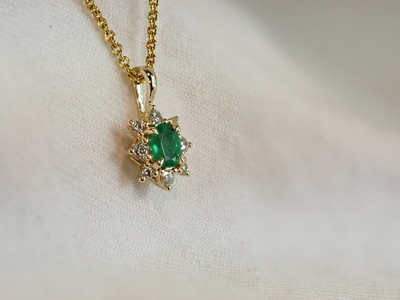 9ct Yellow Gold Emerald and Diamond Pendant