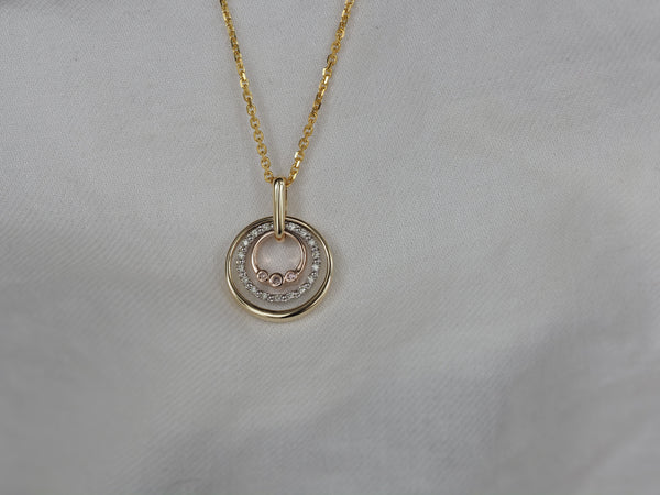 9ct Yellow, Rose and White Gold Diamond and Pink Diamond pendant, 0.08ct total