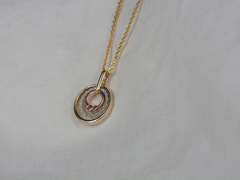 9ct Yellow, Rose and White Gold Diamond and Pink Diamond pendant, 0.08ct total