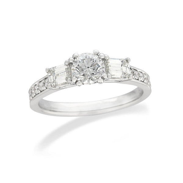 18ct White Gold Round and Emerald Cut Diamond Engagement Ring, 0.40ct Centre