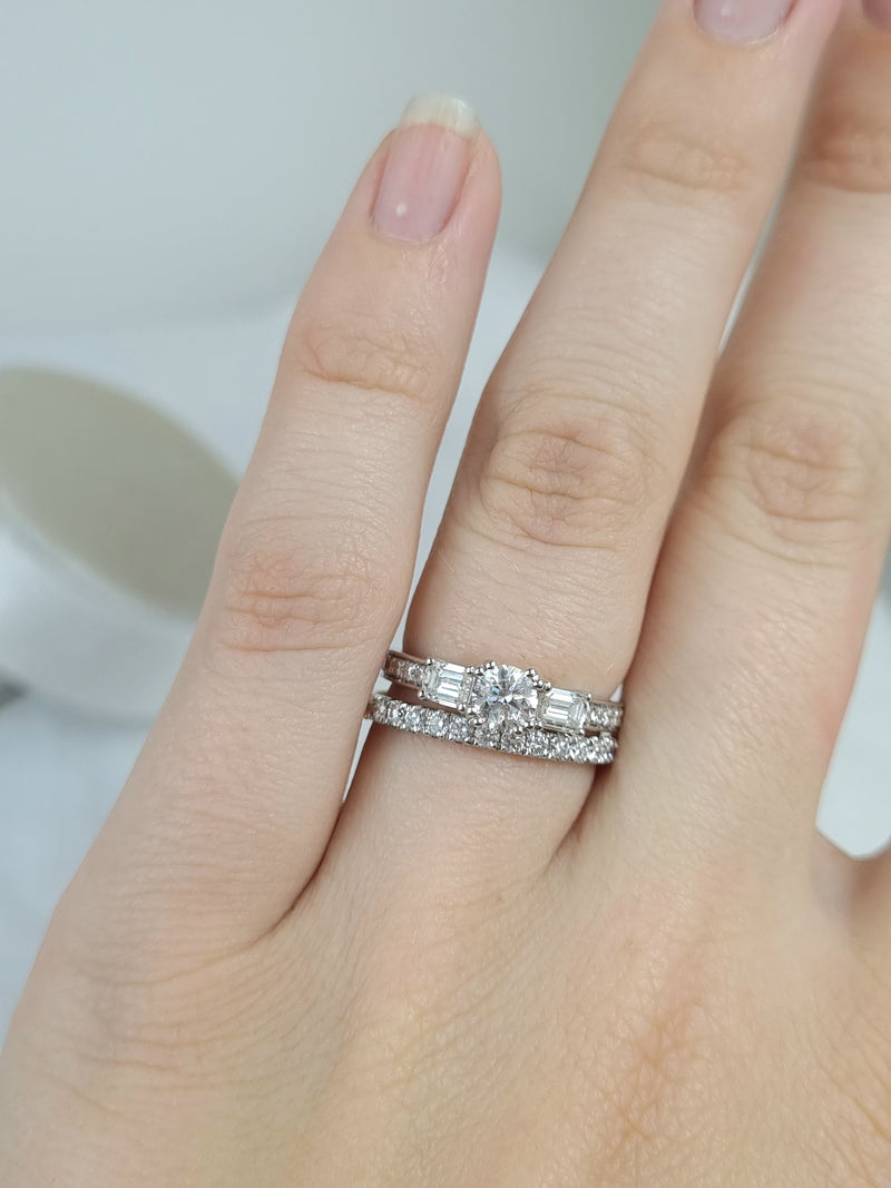 18ct White Gold Round and Emerald Cut Diamond Engagement Ring, 0.40ct Centre