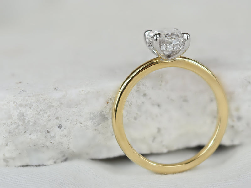 18ct Yellow and White Gold Lab-Grown Oval cut Diamond Engagement ring, 1.76ct Centre