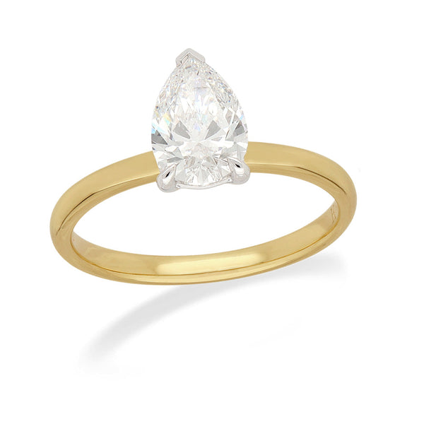 18ct Yellow and White Gold Lab-Grown Pear cut Diamond Engagement ring, 1ct Centre