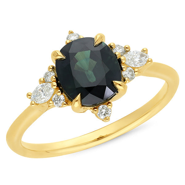 9ct Yellow Gold Sapphire and Diamond Ring