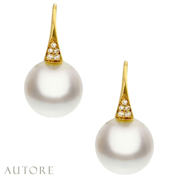 Autore 18ct gold 12mm South Sea pearl and diamond drop earrings