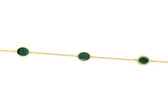 9ct Yellow Gold Oval Malachite Bracelet