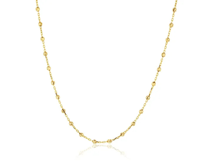 9ct Yellow Gold Cable and diamond cut ball chain, 45cm