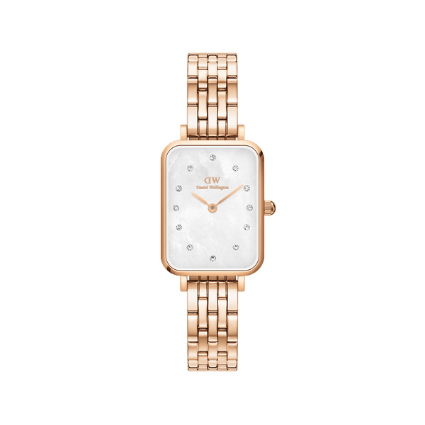 Daniel Wellington Quadro Lumine 20x26 5-Link Rose Gold and Mother of Pearl White Watch