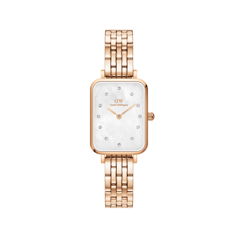 Daniel Wellington Quadro Lumine 20x26 5-Link Rose Gold and Mother of Pearl White Watch