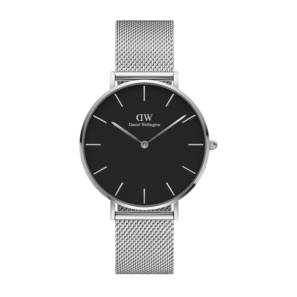 Daniel Wellington Petite 36 Sterling Silver and Black Watch