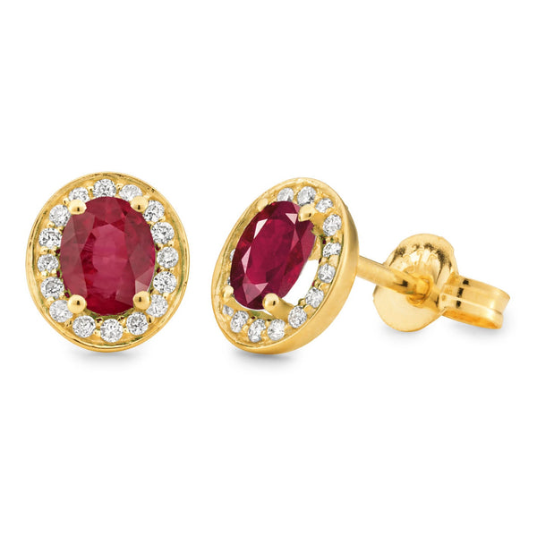 9ct Yellow Gold Ruby and Diamond stud earrings