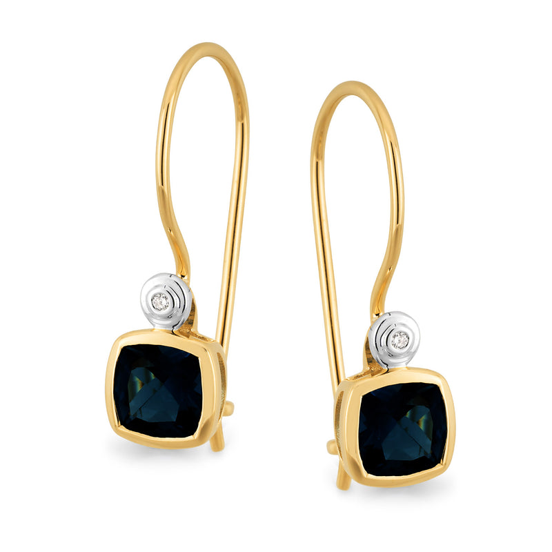 9ct Yellow Gold Sapphire and Diamond Shepard Hook Earrings