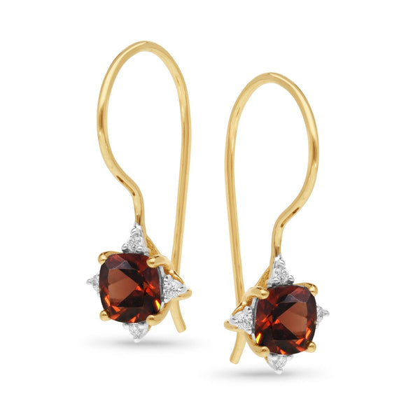 9ct Yellow Gold Garnet and Diamond Shepherd Hook Earrings