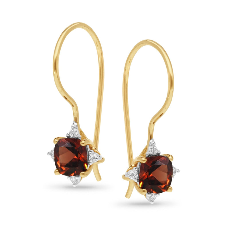 9ct Yellow Gold Garnet and Diamond Shepherd Hook Earrings