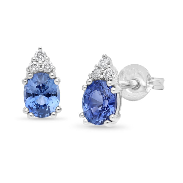 9ct White Gold Ceylon Sapphire and Diamond Stud Earrings
