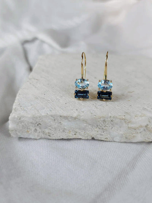 9ct Yellow Gold Topaz and London Blue Topaz drop earrings