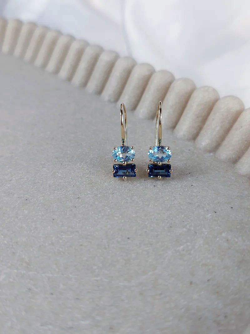 9ct Yellow Gold Topaz and London Blue Topaz drop earrings