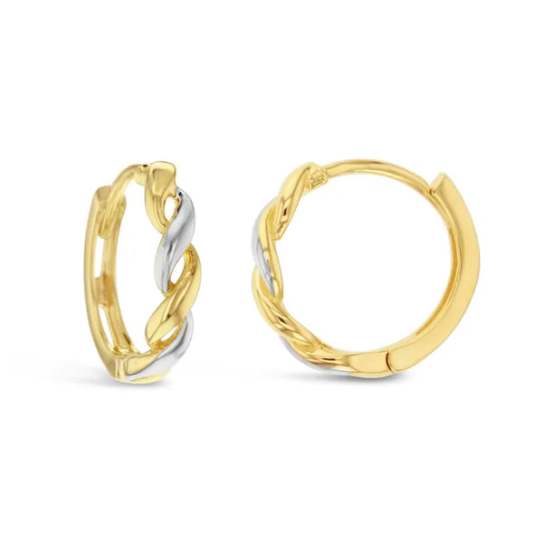 9ct Yellow and White Gold Swirl Huggies