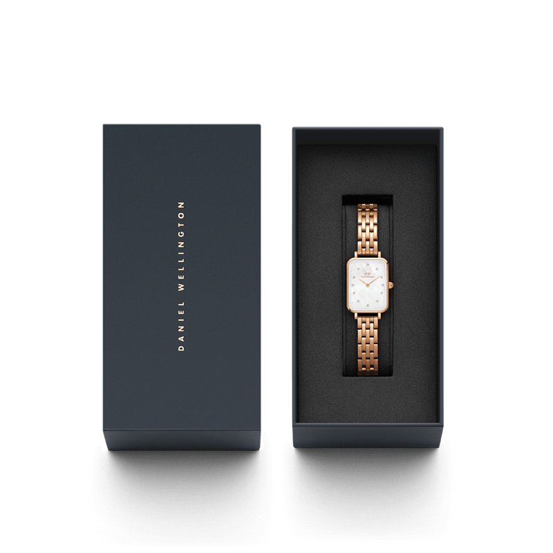 Daniel Wellington Quadro Lumine 20x26 5-Link Rose Gold and Mother of Pearl White Watch