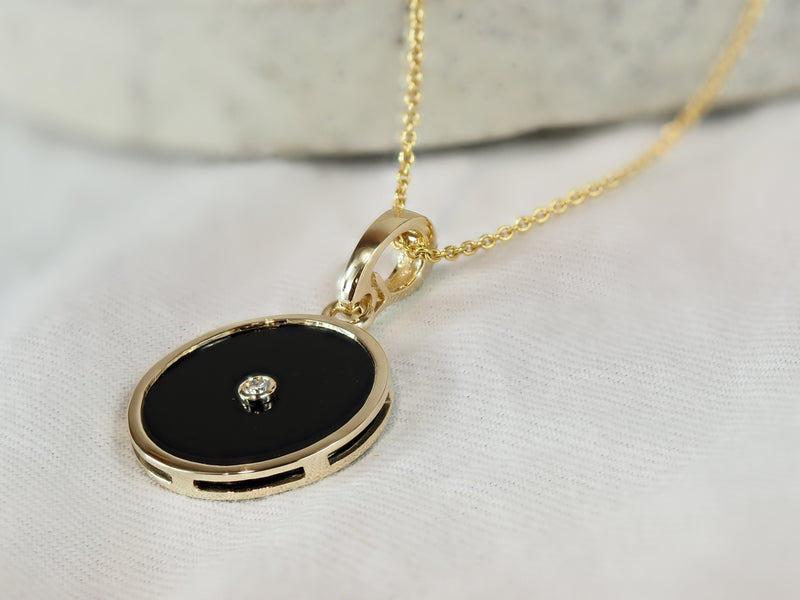 9ct Yellow Gold Onyx and Diamond Enhancer Pendant