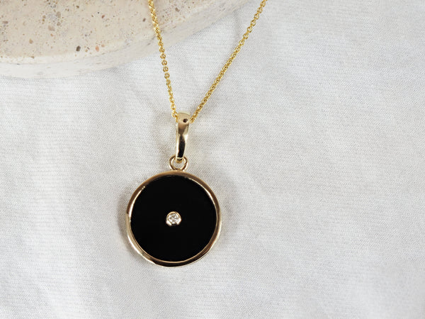 9ct Yellow Gold Onyx and Diamond Enhancer Pendant