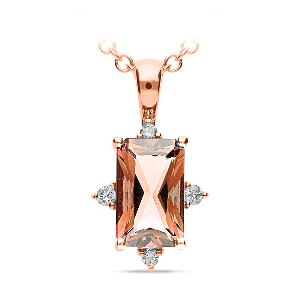 9ct Rose Gold Morganite and Diamond pendant