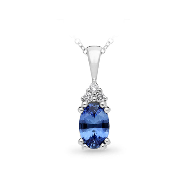 9ct White Gold Ceylon Sapphire and Diamond Pendant