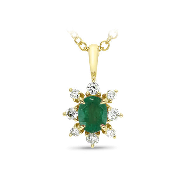 9ct Yellow Gold Emerald and Diamond Pendant