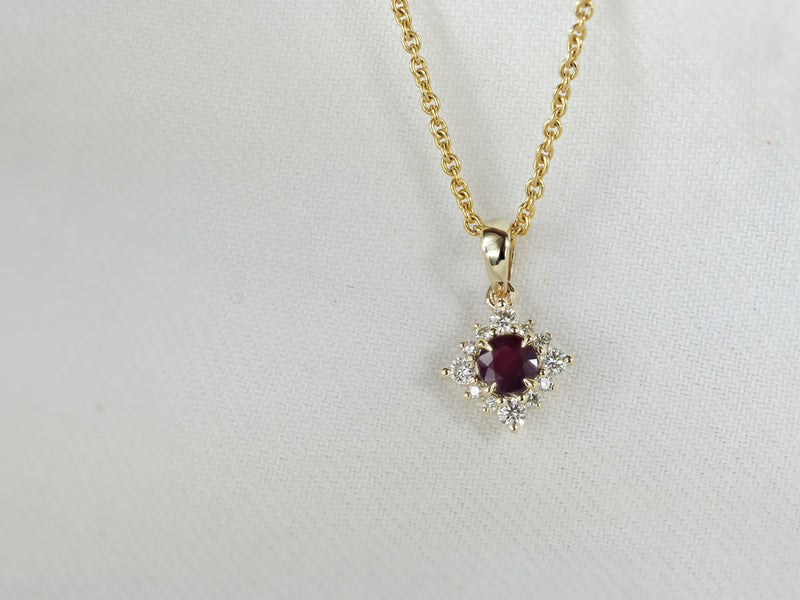 9ct Yellow Gold Ruby and Diamond Pendant