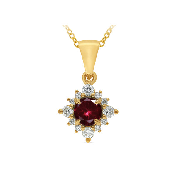 9ct Yellow Gold Ruby and Diamond Pendant