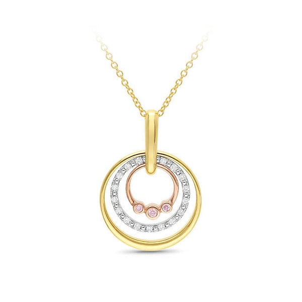 9ct Yellow, Rose and White Gold Diamond and Pink Diamond pendant, 0.08ct total