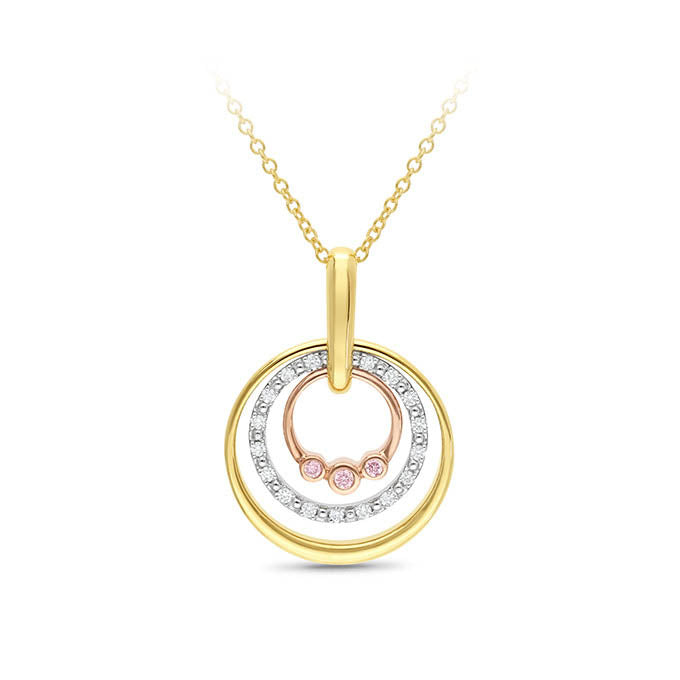 9ct Yellow, Rose and White Gold Diamond and Pink Diamond pendant, 0.08ct total