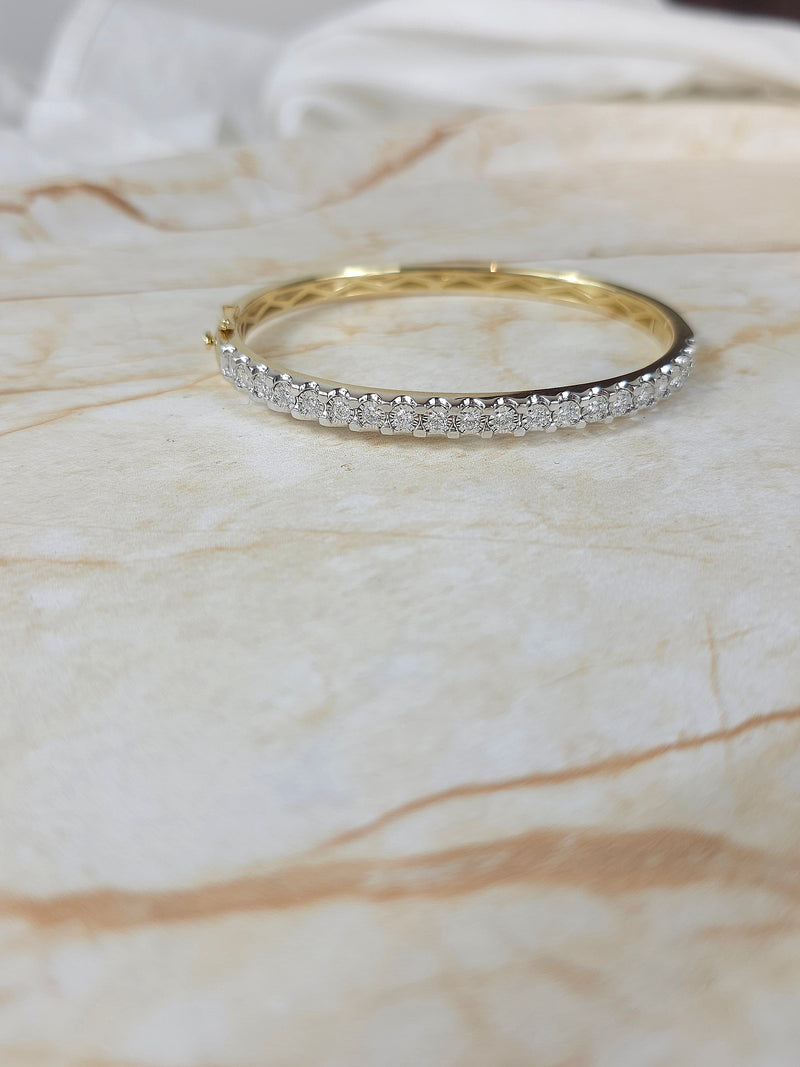 9ct Yellow and White Gold Diamond Bangle, 0.90ct total