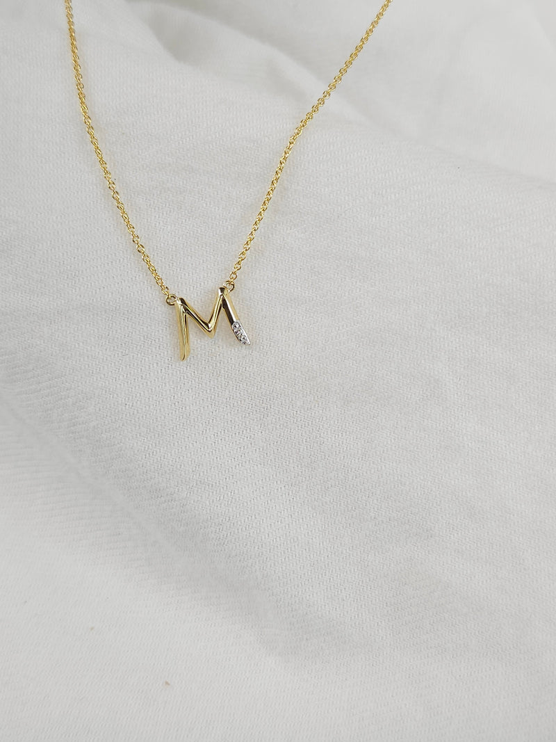 9ct Yellow Gold Diamond set Initial 'M' necklet
