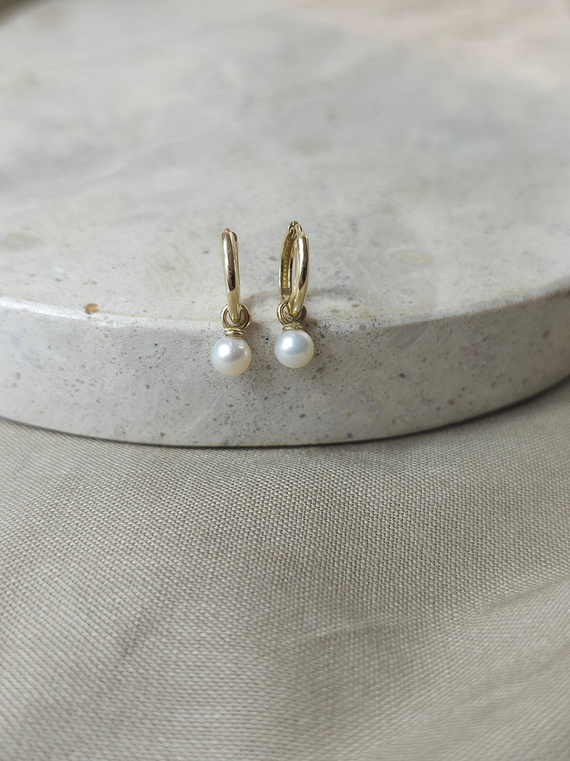 9ct Yellow Gold Huggie Earrings with Pearl Drop