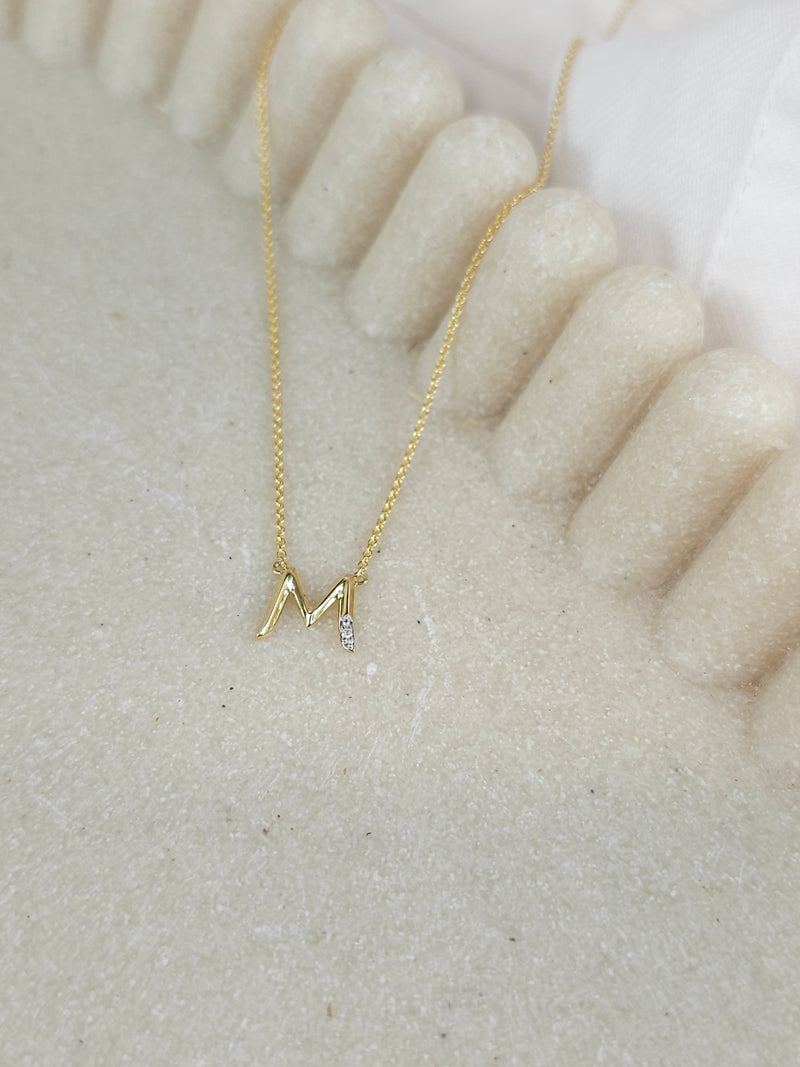 9ct Yellow Gold Diamond set Initial 'M' necklet