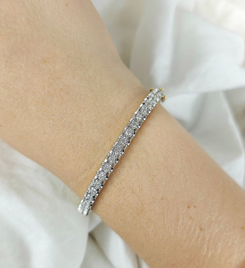 9ct Yellow and White Gold Diamond Bangle, 0.90ct total