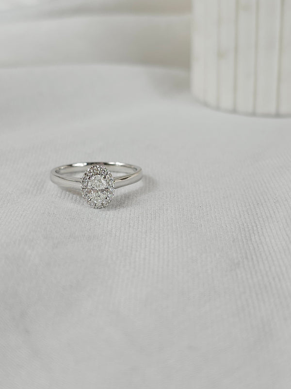 18ct White Gold Oval Cut Diamond Halo Engagement ring, 0.40ct centre