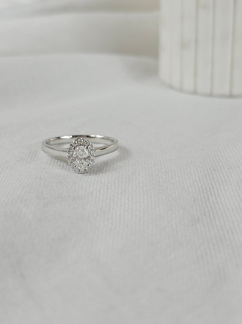 18ct White Gold Oval Cut Diamond Halo Engagement ring, 0.40ct centre