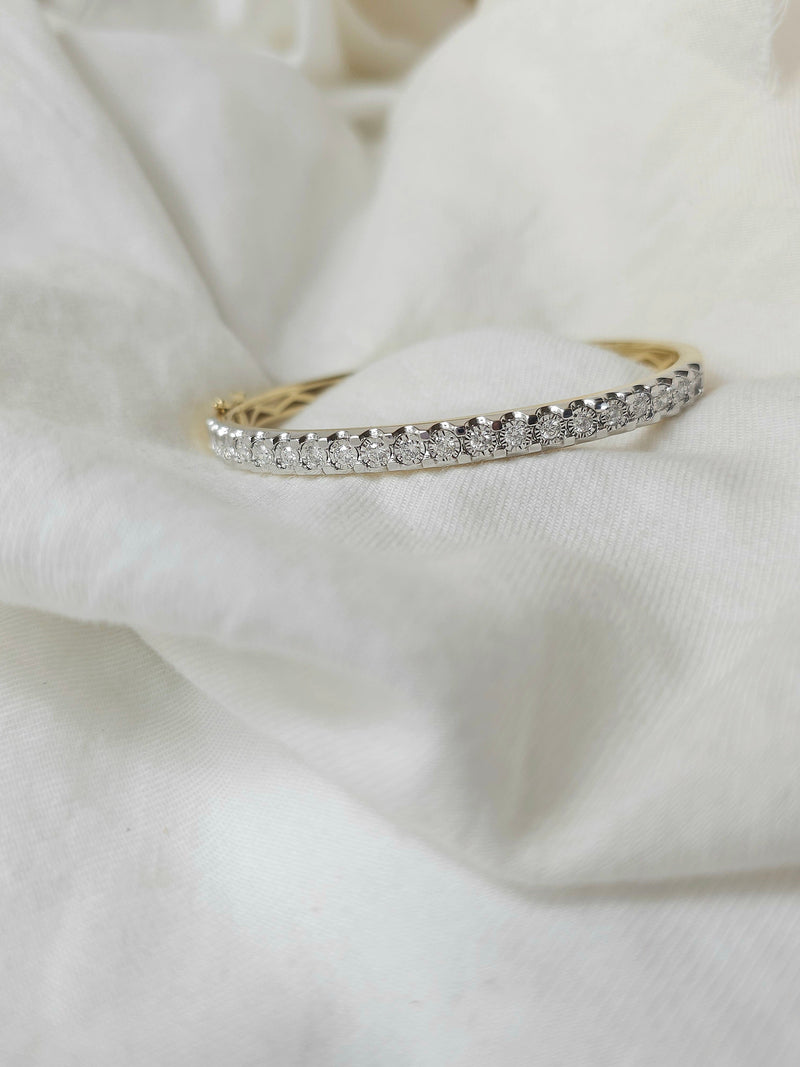 9ct Yellow and White Gold Diamond Bangle, 0.90ct total