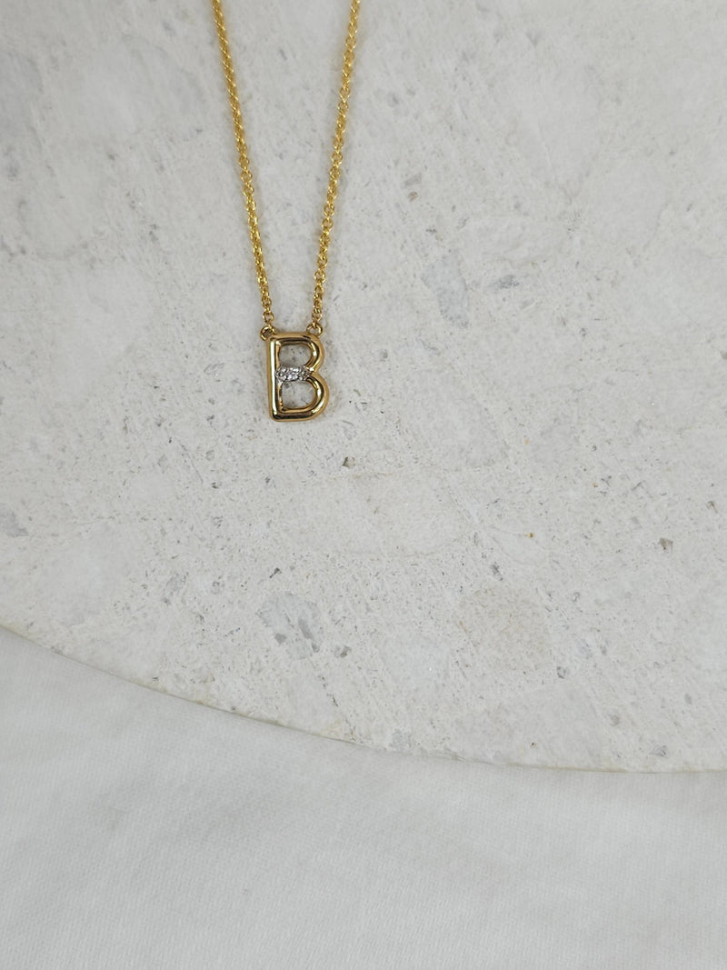 9ct Yellow Gold Diamond set Initial 'B' necklet