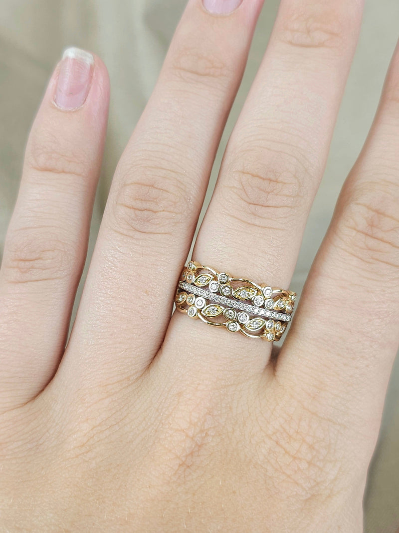 9ct Yellow and White Gold Multi-Wire Filigree ring, 0.37ct total