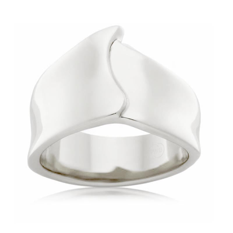 Sterling Silver wide Concave dress ring, size P